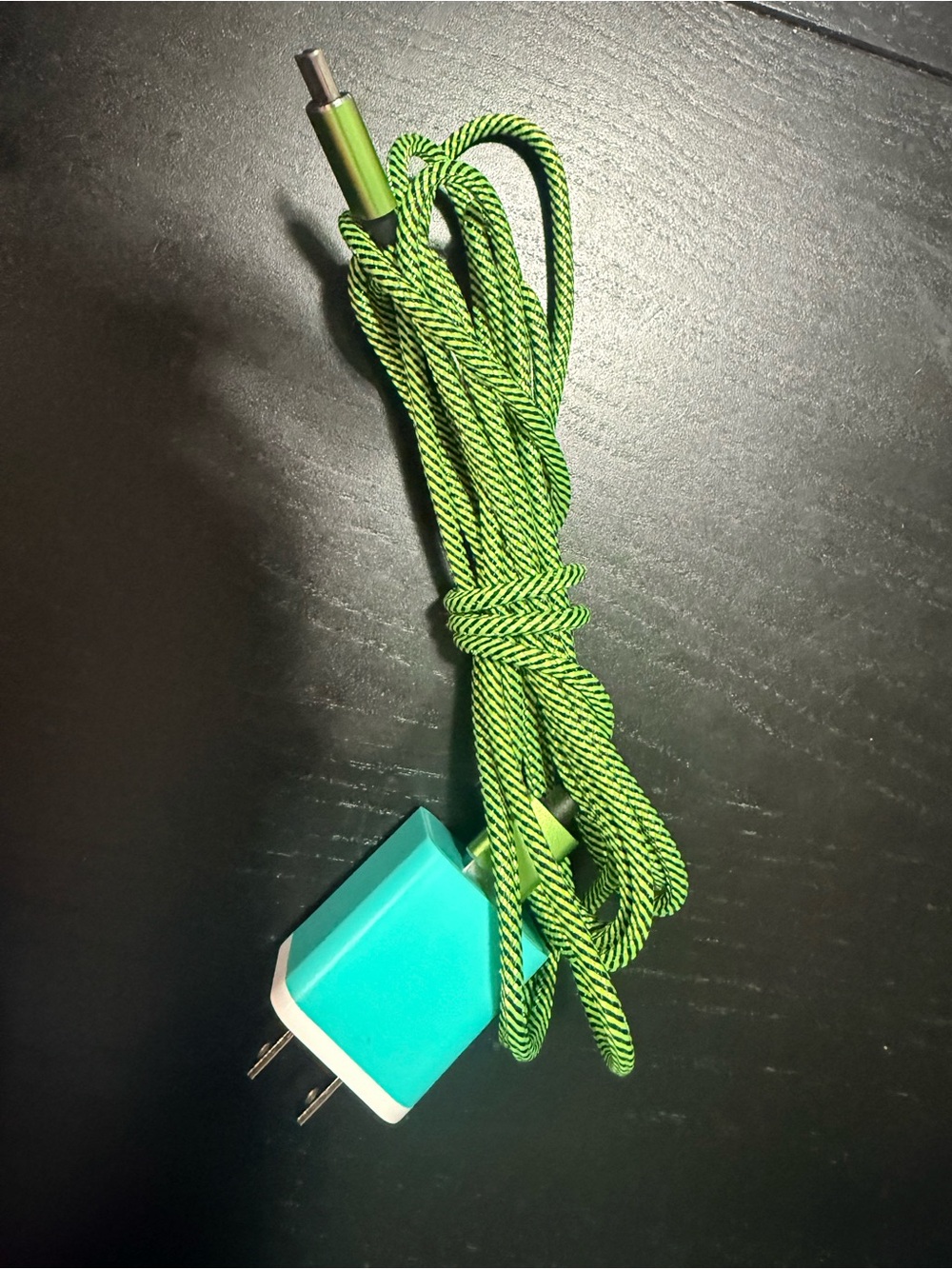 Green Braided USB-C Charging Cable with Turquoise Wall Charger